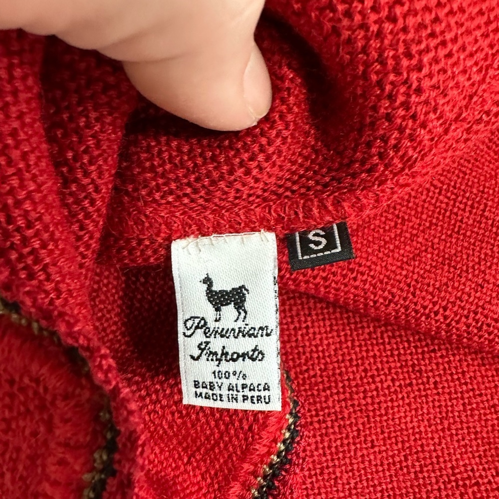 Peruvian Imports 100% Baby Alpaca Wool Red Button Front Sweater - S - Picture 2 of 7